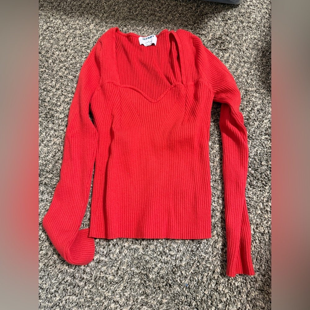 Old Navy Red Ribbed Long Sleeve Top